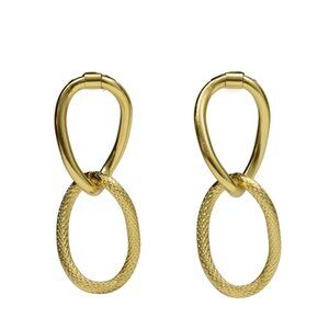 Linked Oval Hoop Earrings Gold Tone Texture Post Interlocking Loops